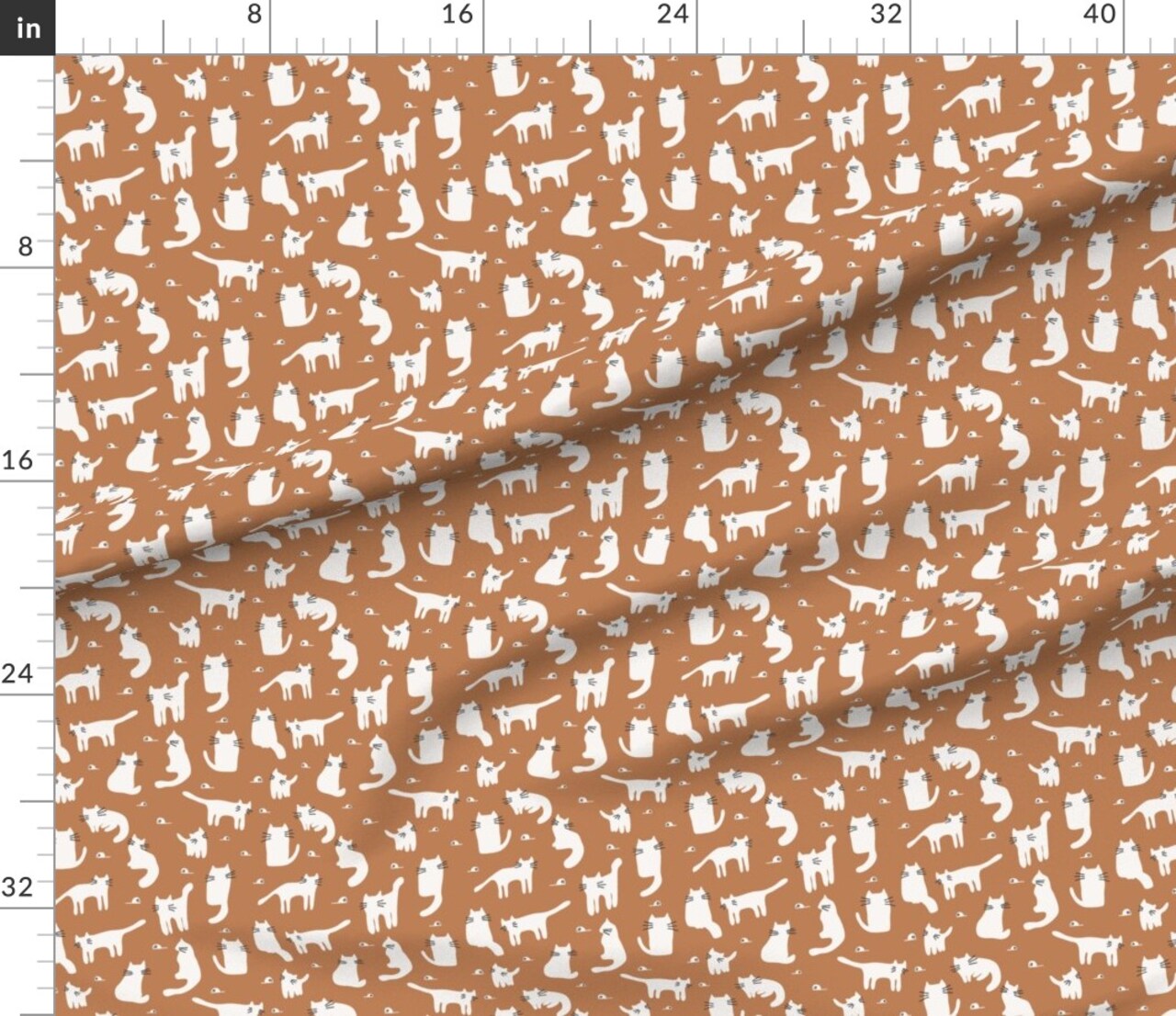 Whimsical Cats Burnt Orange Terracotta Cute Funny Rescue Kitty White Kittens Housecat Custom Printed Fabric by Spoonflower Various Fabrics by the Yard or Fat Quarter